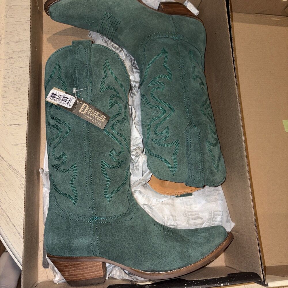Dingo Out West Embroidered Snip Toe Cowboy Womens Green size 8.5 M NIB
